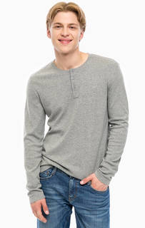 Серая футболка с вырезом на пуговицах Mustang