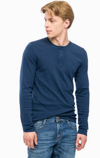 Синяя футболка с вырезом на пуговицах Mustang