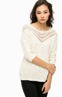 Вязаный хлопковый джемпер молочного цвета Mustang