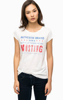 Белая хлопковая футболка с принтом Mustang