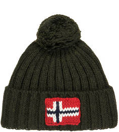 Вязаная шапка цвета хаки с помпоном Napapijri