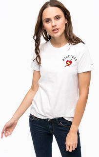 Белая футболка с вышивкой Hilfiger Denim