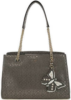 Серебристая сумка с монограммой бренда Guess