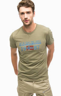 Футболка цвета хаки с логотипом бренда Napapijri