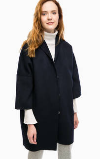 Синее шерстяное пальто с карманами Stefanel