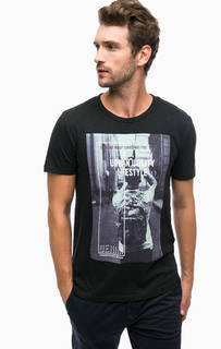 Черная хлопковая футболка с принтом Tom Tailor Denim