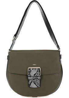 Кожаная сумка цвета хаки с откидным клапаном Furla