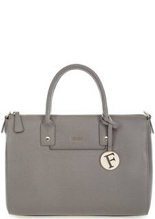 Серая кожаная сумка с короткими ручками Furla