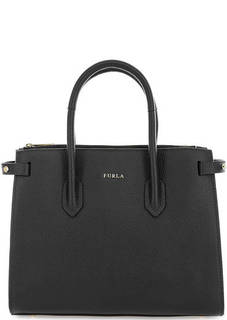 Черная кожаная сумка с короткими ручками Furla
