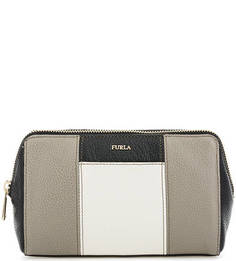 Трехцветная косметичка из мягкой кожи Furla