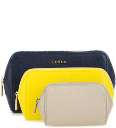 Набор из трех кожаных косметичек Furla