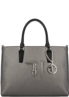 Серебристая сумка с контрастными ручками Trussardi Jeans