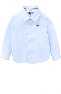 Хлопковая рубашка с логотипом бренда Armani Junior