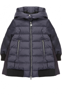 Пуховое пальто с текстильной спинкой и капюшоном Moncler Enfant