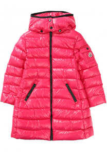 Пуховое пальто с контрастной отделкой и капюшоном Moncler Enfant