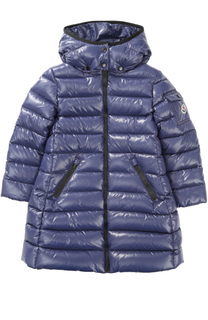 Пуховое пальто с контрастной отделкой и капюшоном Moncler Enfant