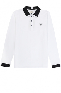 Хлопковое поло с контрастной отделкой и длинными рукавами Armani Junior