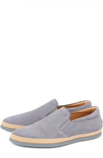 Замшевые слипоны с отделкой из рафии Tod’s Tods