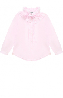 Хлопковая блуза прямого кроя с оборками и съемным воротником-стойкой Aletta