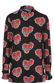 Шелковая блуза с воротником-стойкой и цветочным принтом Alexander McQueen