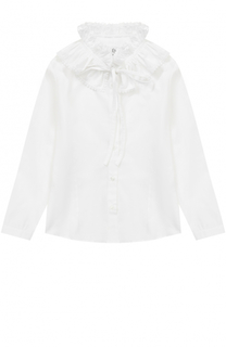 Хлопковая блуза прямого кроя с оборками и съемным воротником-стойкой Aletta