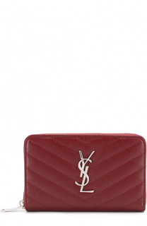 Кожаное портмоне на молнии с логотипом бренда Saint Laurent