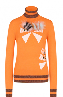 Шерстяной свитер с отделкой из меха лисы Fendi