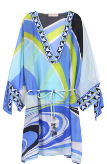 Хлопковая туника с поясом и принтом Emilio Pucci