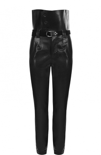 Кожаные брюки с завышенной талией и поясом Saint Laurent