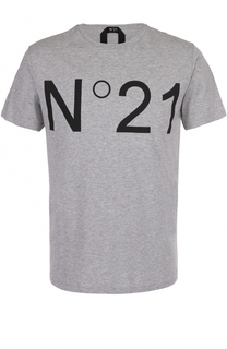 Хлопковая футболка с контрастным принтом No. 21