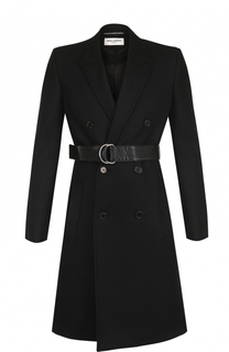 Шерстяное двубортное пальто с поясом Saint Laurent