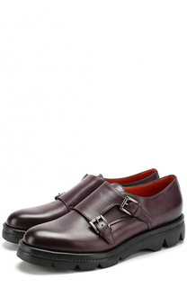 Кожаные монки на широкой подошве Santoni