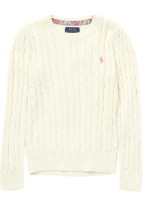 Хлопковый пуловер фактурной вязки с логотипом бренда Polo Ralph Lauren