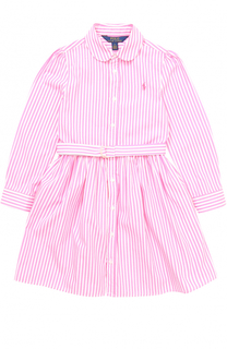 Хлопковое мини-платье в полоску с поясом Polo Ralph Lauren