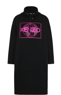 Хлопковое платье с воротником-стойкой и вышивкой Kenzo