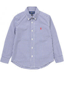 Хлопковая рубашка в клетку с воротником button down Polo Ralph Lauren