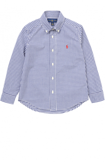 Хлопковая рубашка в клетку с воротником button down Polo Ralph Lauren