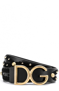 Кожаный ремень с декором и логотипом бренда на пряжке Dolce &amp; Gabbana