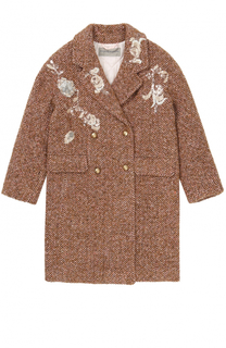 Двубортное пальто прямого кроя с вышивкой и пайетками Ermanno Scervino