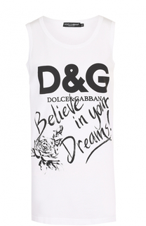 Хлопковый топ прямого кроя с надписью Dolce &amp; Gabbana
