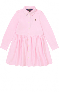 Хлопковое мини-платье с логотипом бренда и воротником button down Polo Ralph Lauren