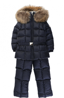 Пуховый комплект из комбинезона и куртки с меховой отделкой Moncler Enfant