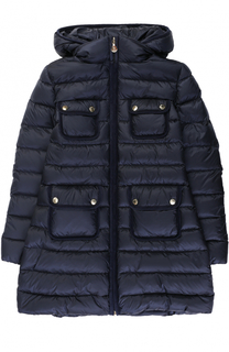 Пуховое пальто с капюшоном и накладными карманами Moncler Enfant