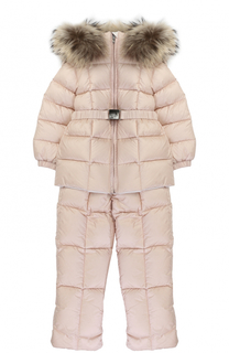Пуховый комплект из комбинезона и куртки с меховой отделкой Moncler Enfant