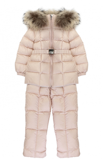 Пуховый комплект из комбинезона и куртки с меховой отделкой Moncler Enfant