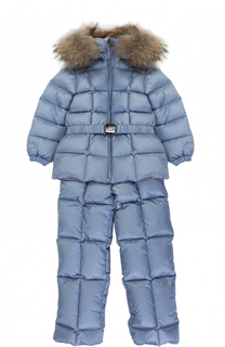 Пуховый комплект из комбинезона и куртки с меховой отделкой Moncler Enfant