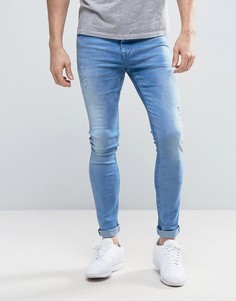 Голубые суперузкие джинсы с потертостями ASOS - Синий