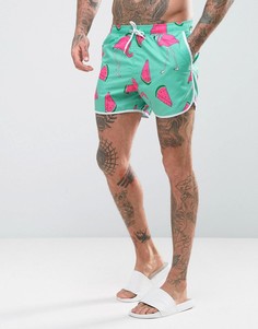 Короткие шорты для плавания с принтом ASOS Runner - Синий
