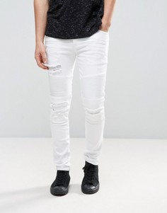 Белые байкерские джинсы скинни с рваной отделкой ASOS - Белый