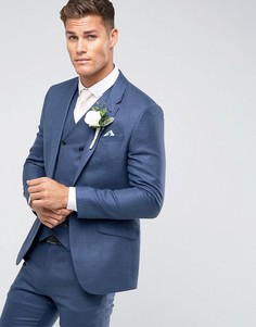 Темно-синий приталенный пиджак с добавлением шелка и льна ASOS Wedding - Темно-синий